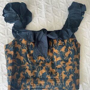 Navy and Gold Horse Print Women's Top